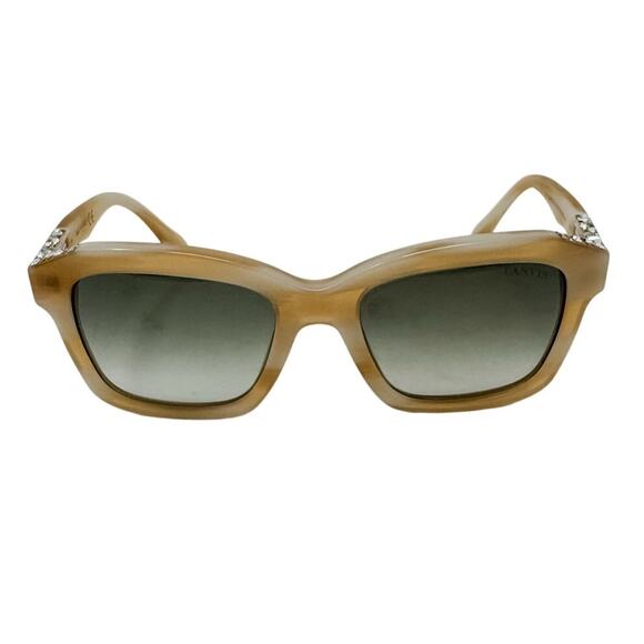 Lanvin Neutral Square Tortoiseshell Jeweled Rhinestone Sunglasses & case beige - Picture 3 of 11